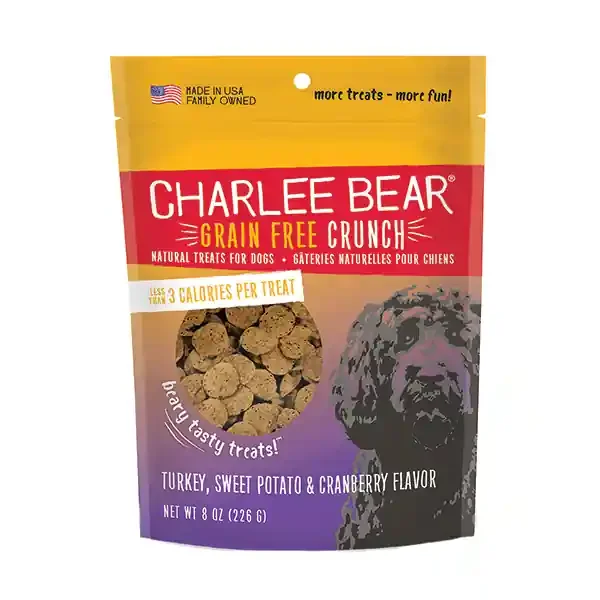 Charlie Bear Grain Free Crunch Natural Dog Treats With Turkey, Sweet Potato & Cranberry