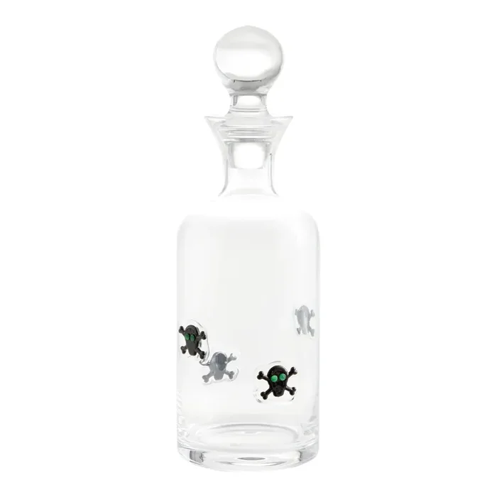 Charm Black Skull and Crossbones Inlay Glass Decanter