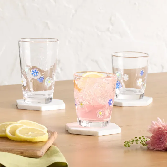 Charm Blue Daisy Inlay Glassware Collection