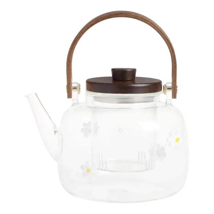 Charm Daisy Inlay Glass and Wood Teapot