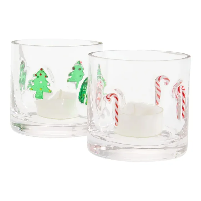 Charm Holiday Inlay Glass Tealight Candle Holder Set of 2