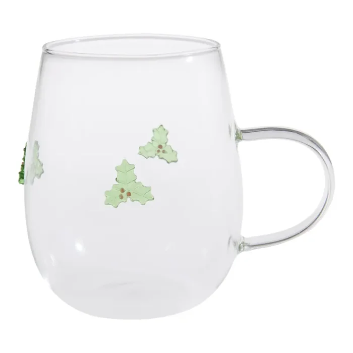 Charm Holly Inlay Glass Mug