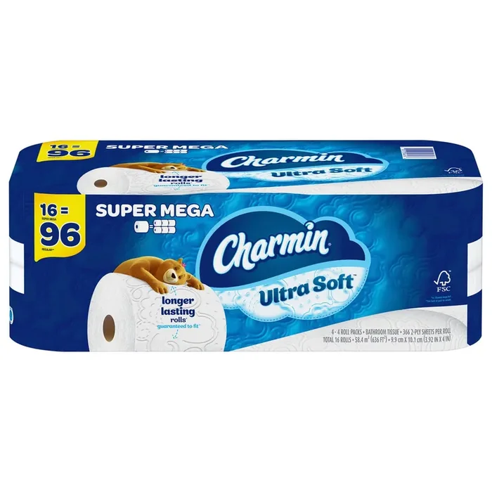 Charmin Ultra Soft Toilet Paper 16 Super Mega Rolls, 366 Sheets Per Roll