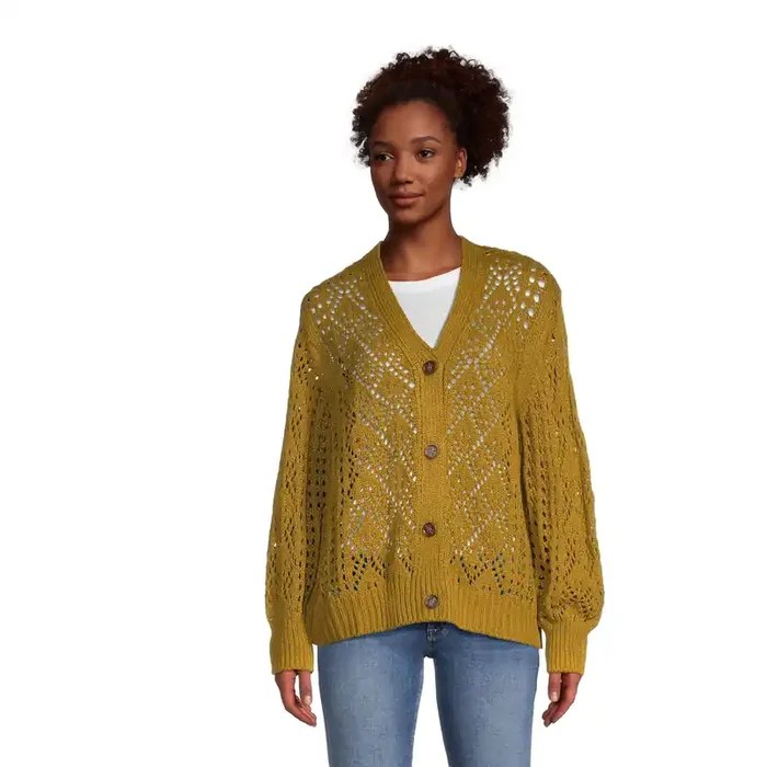 Chartreuse Diamond Open Weave Cardigan