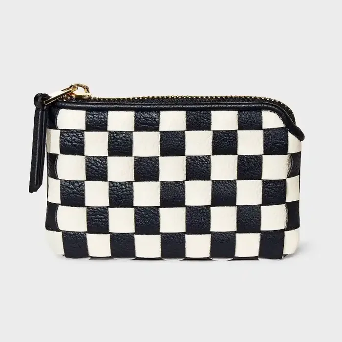 Checkered Small Card Case Pouch – Universal Thread™ Black/White Coin Purse, Zip Closure