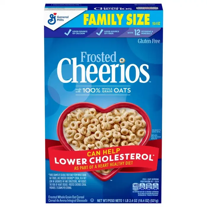 Cheerios Frosted Cheerios Cereal, Limited Edition Happy Heart Shapes, Heart Healthy Cereal with Whole Grain Oats, Family Size, 18.4 oz