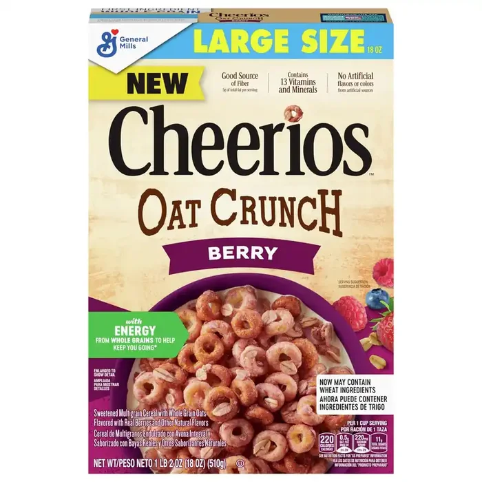 Cheerios Oat Crunch Berry Oat Breakfast Cereal, Large Size, 18 oz