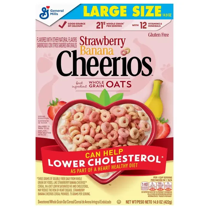 Cheerios Strawberry Banana Cheerios, Heart Healthy Gluten Free Breakfast Cereal, Made with Whole Grain Oats, Large Size, 14.9 oz