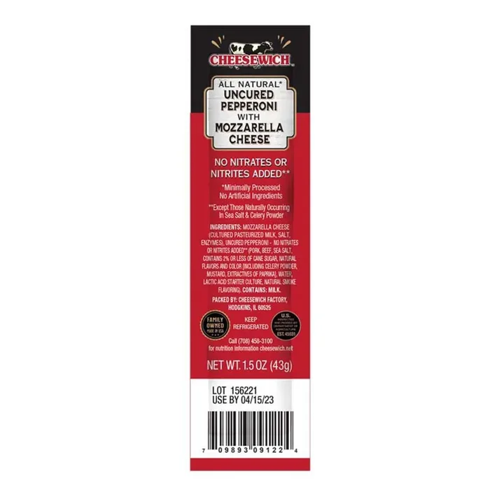 Cheesewich Uncured Pepperoni with Mozzarella String Cheese