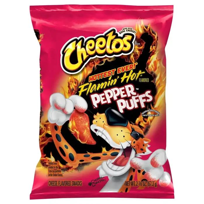 Cheetos Pepper Puffs Cheese Flavored Snacks Flamin‘ Hot Flavored 2 3/8 Oz