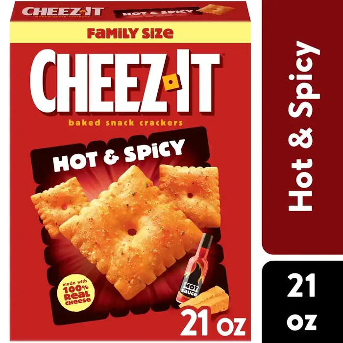 Cheez-It Baked Snack Crackers, Lunch Snacks, Family Size, Hot and Spicy, 21oz Box, 1 Box