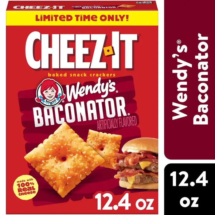 Cheez-It Baked Snack Crackers, Wendy‘s Baconator, Lunch Snacks, 12.4oz Box, 1 Box