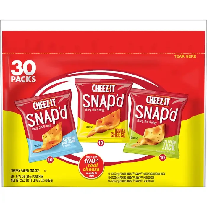 Cheez-It Snap‘d Cheese Cracker Chips, Variety Pack, 22.5 oz, 30 Count