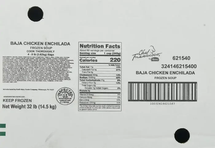 Chef Francisco Frozen Baja Chicken Enchilada Soup 4 – 8 lb Bags
