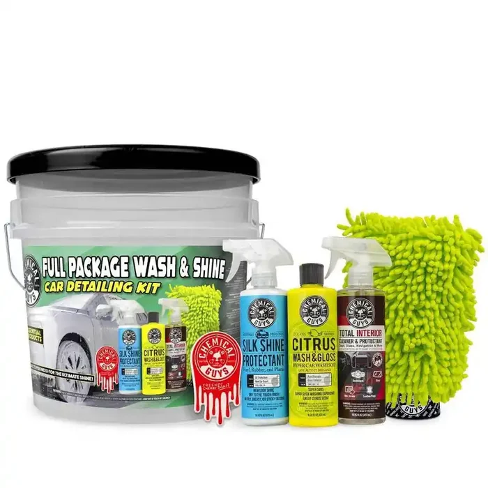 Chemical Guys 7pc Wash and Shine Buckets Car Cleaning Kit with Scented Liquid for Automotive Shine