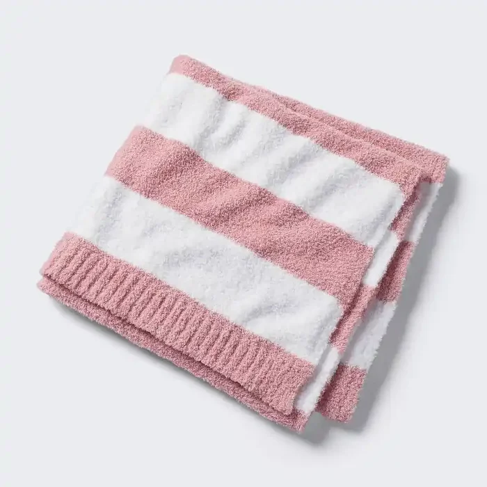 Chenille Stripe Baby Blanket – Dark Pink and White Stripe – Cloud Island™