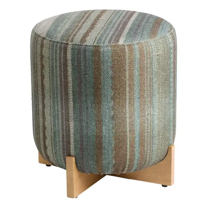 Chennai Round Green Multicolor Stripe Upholstered Ottoman