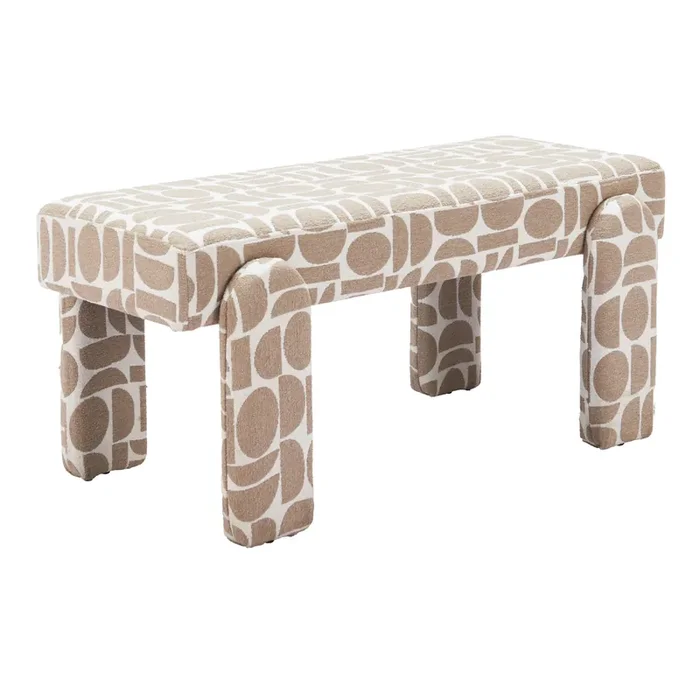 Chifin Tan and White Geo Upholstered Bench