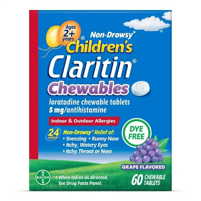 Children‘s Claritin Loratadine Allergy Relief 24 Hour Non-Drowsy Grape Chewable Tablets – 60ct