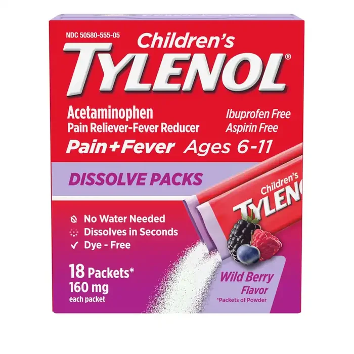 Children‘s Tylenol Acetaminophen Dissolve Packets, Wild Berry, 18 ct