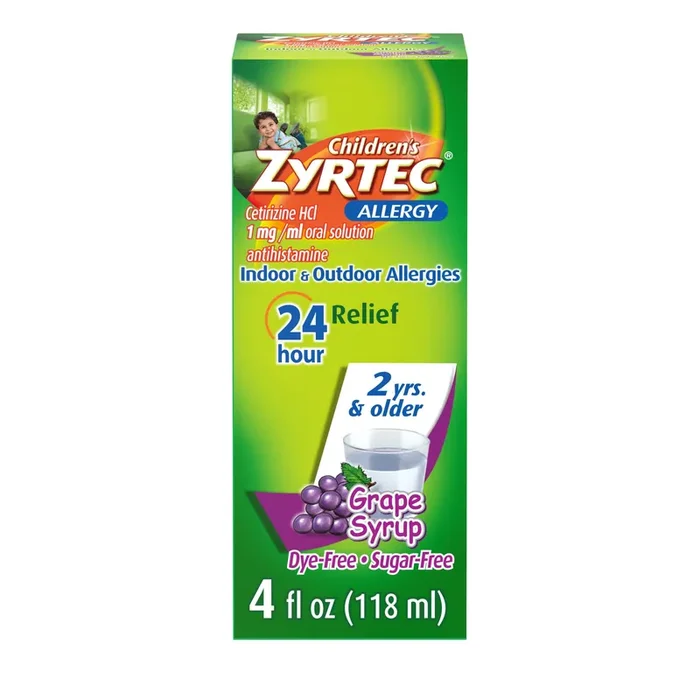 Children‘s Zyrtec Allergy Syrup, Dye-Free, Sugar-Free Grape, 4 Fl. Oz