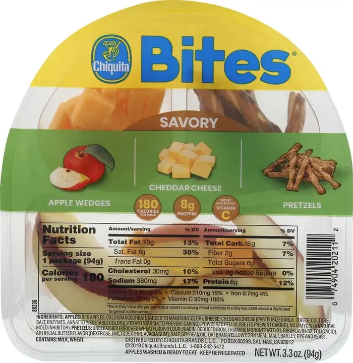 Chiquita Apple Wedges/Cheddar Cheese/Pretzels Savory Bites 3.3 oz