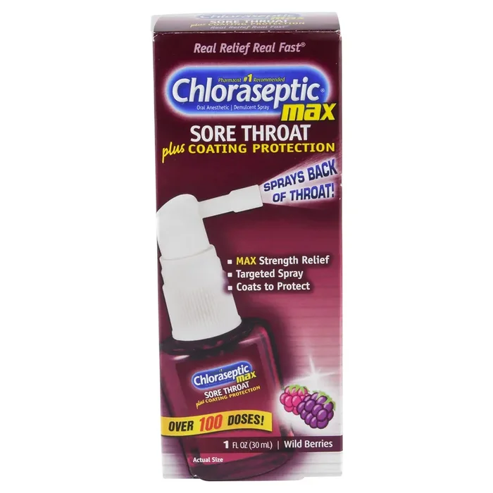 Chloraseptic Max Sore Throat Plus Coating Protection Spray – Wild Berry