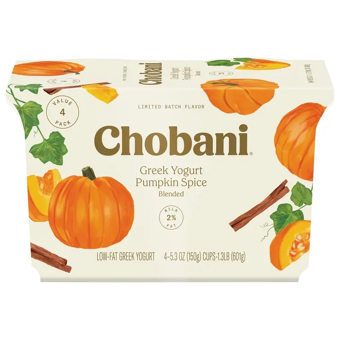 Chobani Greek Low-Fat Pumpkin Spice Blended Yogurt Value Pack 4 – 5.3 oz Cups