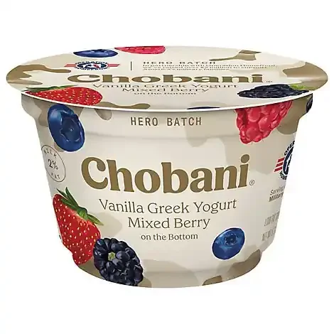 Chobani Hero Batch Low Fat Vanilla Greek Yogurt With Mixed Berry On The Bottom – 5.3 Oz