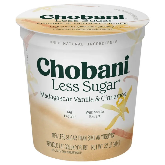 Chobani Less Sugar Low-Fat Madagascar Vanilla & Cinnamon Greek Yogurt – 32 oz
