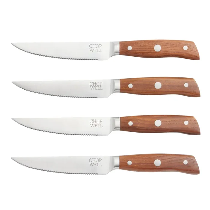 Chopwell Carbon Steel and Ash Wood 4 Piece Steak Knife Set