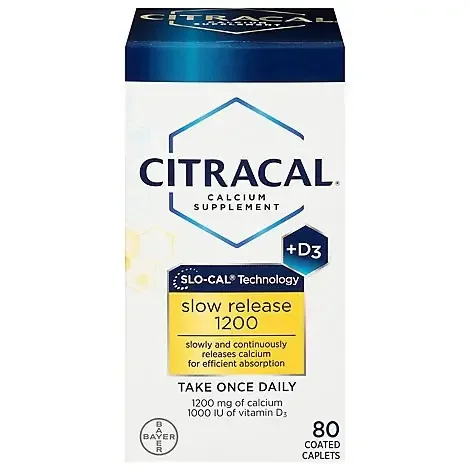 Citracal Calcium Supplement + D3 Slow Release 1200 Coated Caplets – 80 Count
