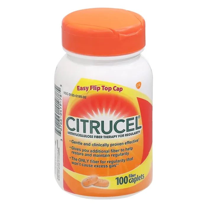 Citrucel Methylcellulose Fiber Caplets for Occasional Constipation Relief, Orange Flavor – 100 Count