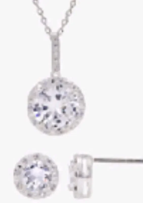 City By City Cbc Set Cz Halo Drop & Ear 111611 Slv