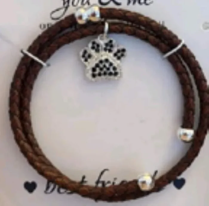 City By City Cubic Zirconia Leather Coil Paw Charm Bracelet Red