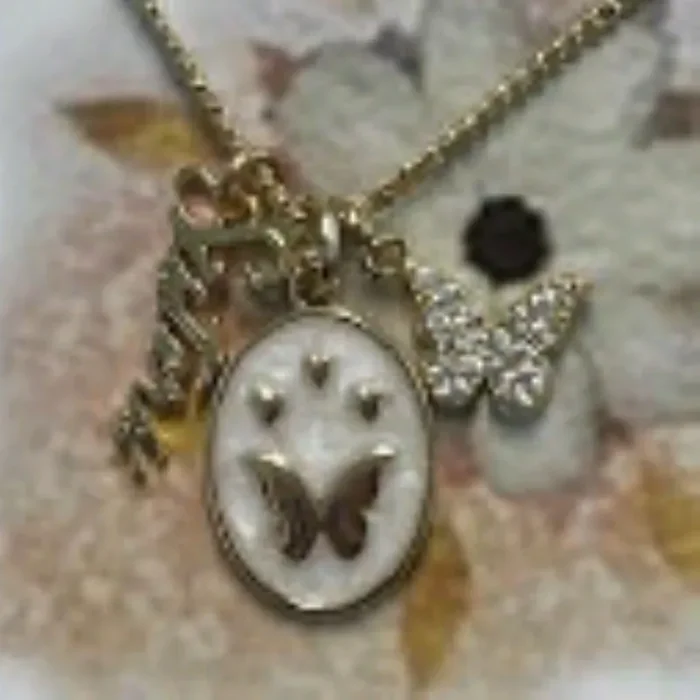 City by City Gold Mother of Pearl Sisters Butterfly Charms Pendant With Cubic Zirconia