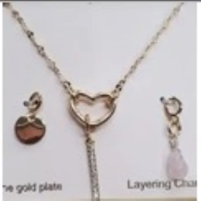 City by City Gold Plated Open Heart Pendant Necklace With Charms Made With Cubic Zirconia