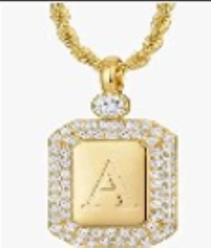 City by City Gold Plated Pave Engraved Intitial L Pendant Made With Cubic Zirconia