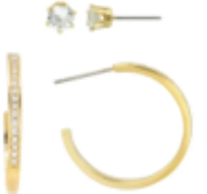 City by City Gold Plated Pave Hoop and Studs Earrings With Genuine Crystals