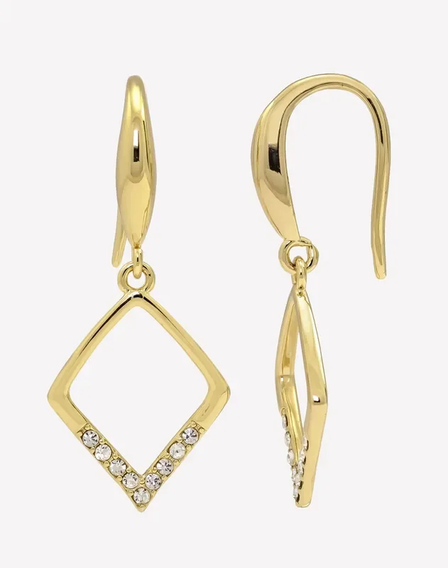 City by City Gold Plated Pave Open Diamond Earrings With Genuine Crystal