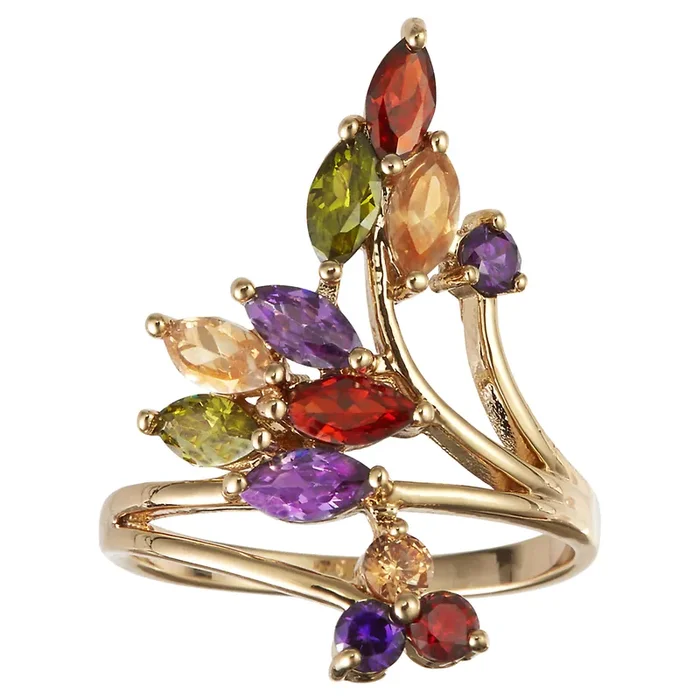 City by City Gold Tone Multi Marquise Cubic Zirconia Stone Bypass Boxed Ring Size 9