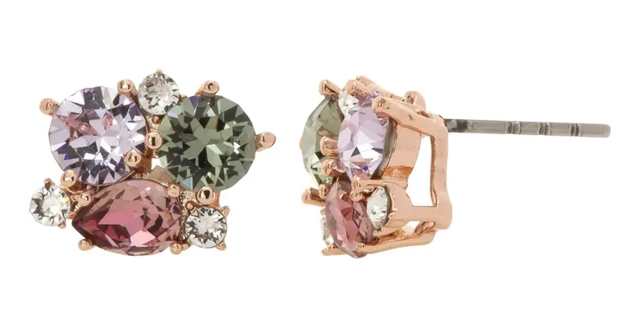 City by City Rose Gold Plated Multi Stone Cluster Earrings with Genuine Crystals