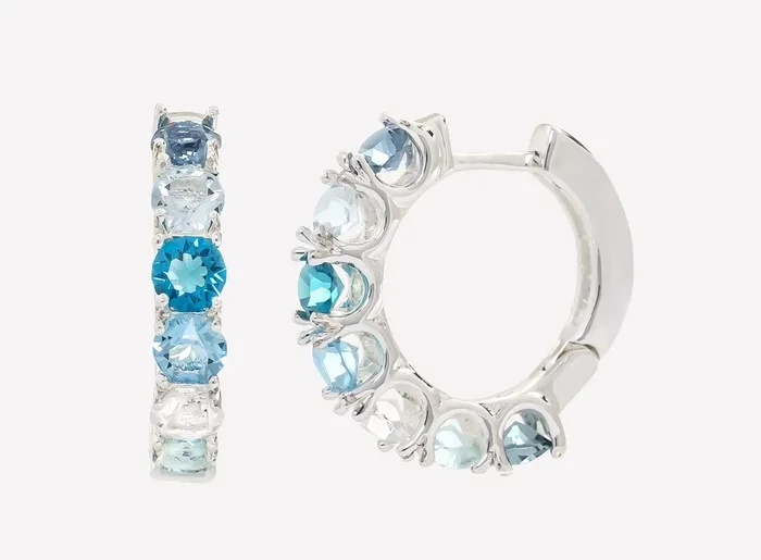 City by City Silver Plated Hoop Earrings With Blue Tonal Genuine Crystal