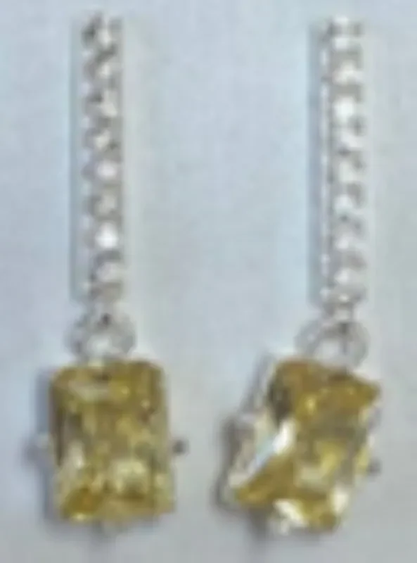 City by City Silver Plated Linear Earrings With Light Jonquil Emerald Cut Drop Genuine Crystals