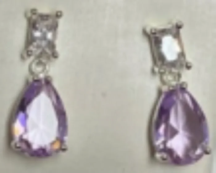 City by City Silver Plated Pear Drop Earrings With Violet Genuine Crystal