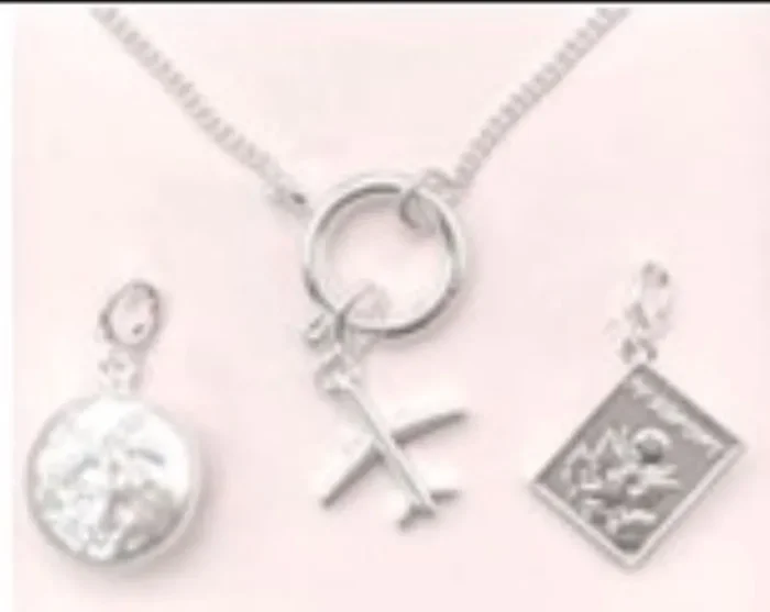 City by City Silver Plated Pendant Necklace With Travel Charms Made With Cubic Zirconia