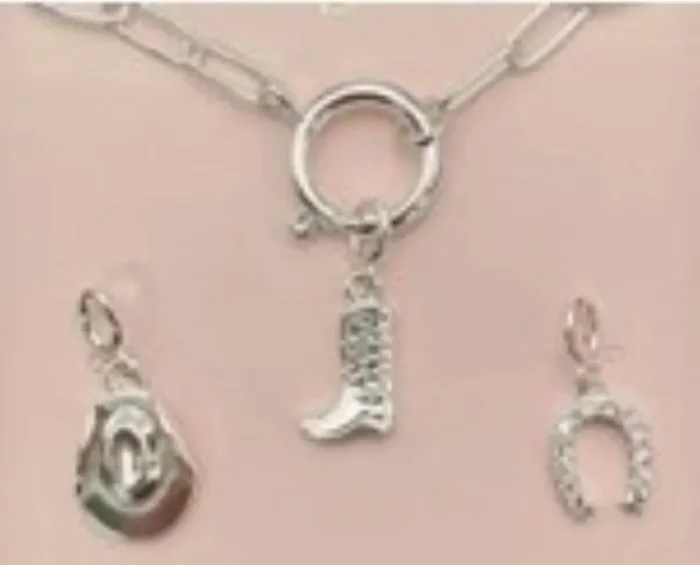 City by City Silver Plated Pendant Necklace With Western Charms Made With Cubic Zirconia