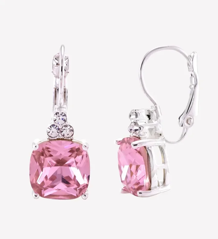 City by City Silver Plated Vintage Rose Cushion Stones Linear Earrings With Genuine Crystal