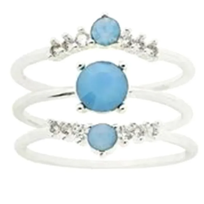 City by City Silver Tone 3 Opal Stone Cubic Zirconia 3 Band Ring Set in Size 7