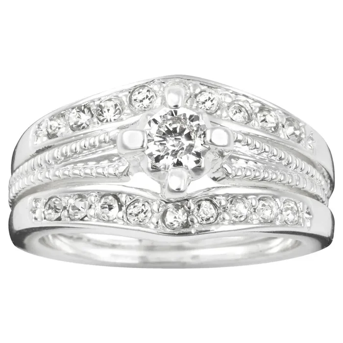 City by City Silver Tone Cubic Zirconia Bridal Set in Size 9